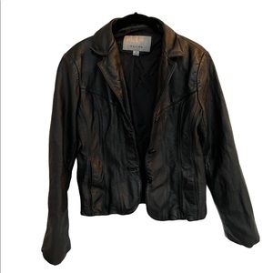 Wilsons Vintage Womens Long Sleeve Button Front Leather black Jacket Size Small